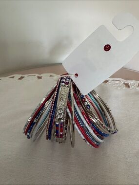 Red, White & Blue Multistrand Bangle Bracelet Set